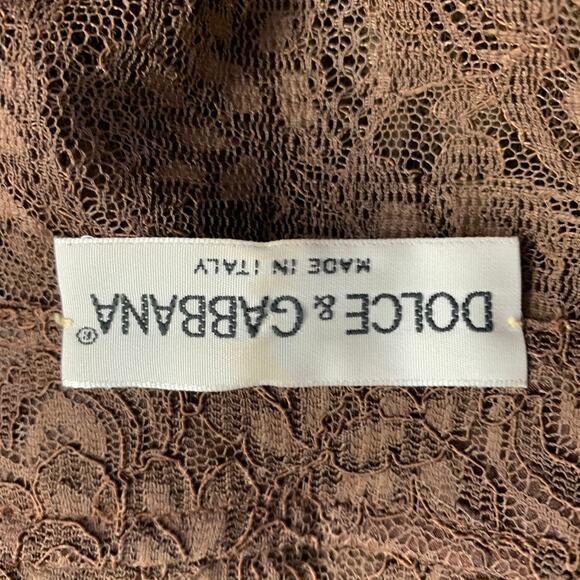 DOLCE & GABBANA Vintage Size L Brown Rayon Blend Lace Pointed Collar Shirt - Picture 5 of 7